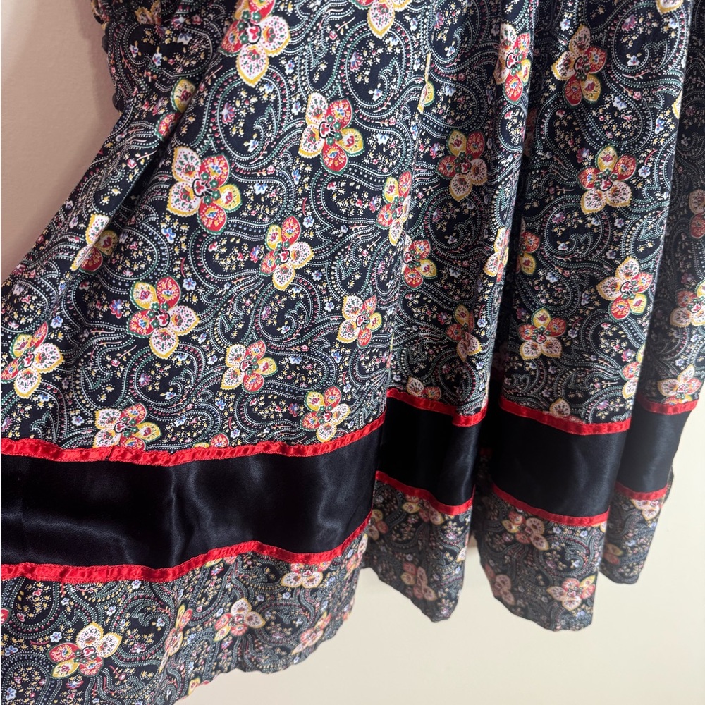 Vintage Rare Gunne Sax Floral Paisley Print Long Sleeve Dress Black and Red - Picture 4 of 13